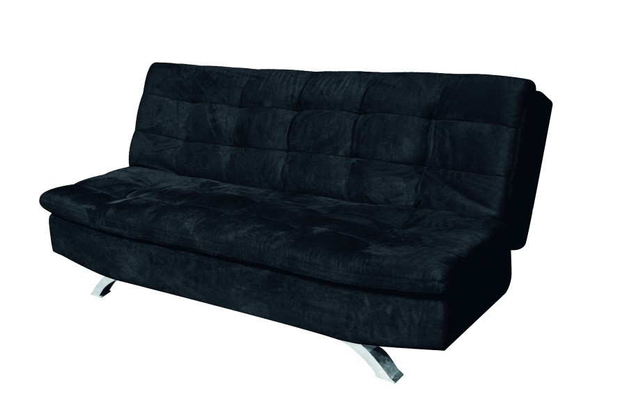 Slaapbanken Zwarte slaapbank met moderne afwerking en metalen poten op witte achtergrond