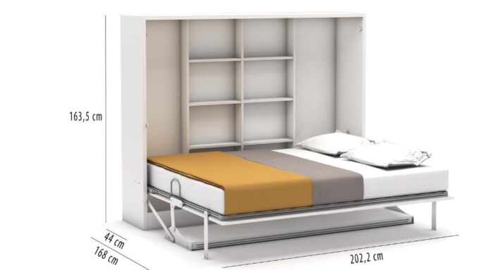 Opklapbed maat 140 x 190, horizontaal, kleur wit, met bureau - Afbeelding 5