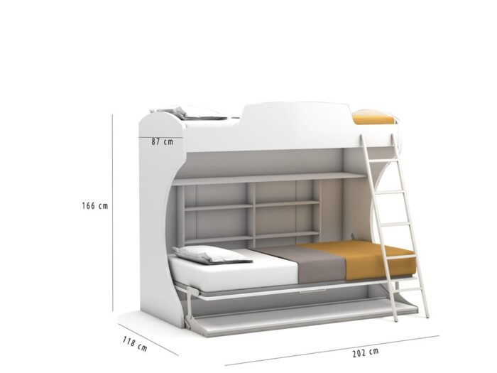 Opklapbed stapelbed, maat 90 x 190 met bureau - Afbeelding 6