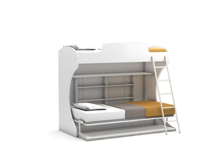 Opklapbed stapelbed, maat 90 x 190 met bureau