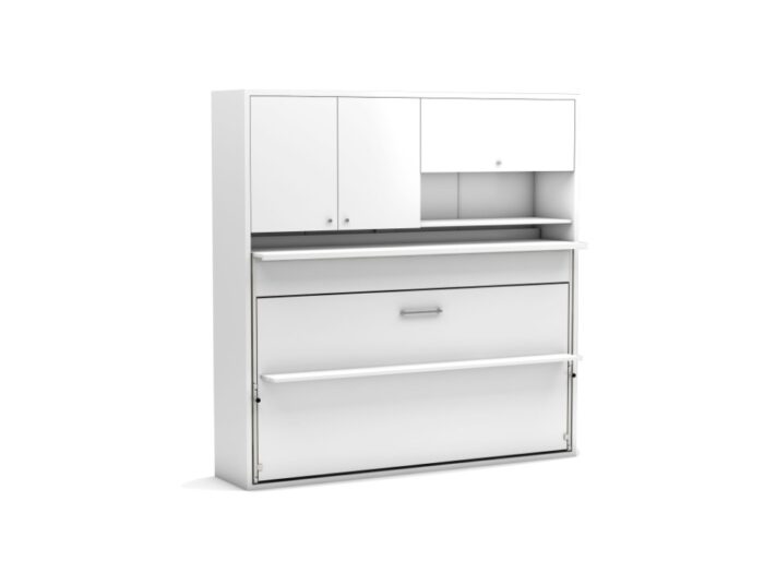 Opklapbed maat 90 x 190, horizontaal, met bureau en bovenkasten - Afbeelding 2