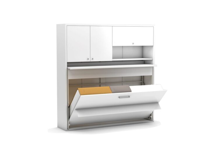 Opklapbed maat 90 x 190, horizontaal, met bureau en bovenkasten - Afbeelding 4