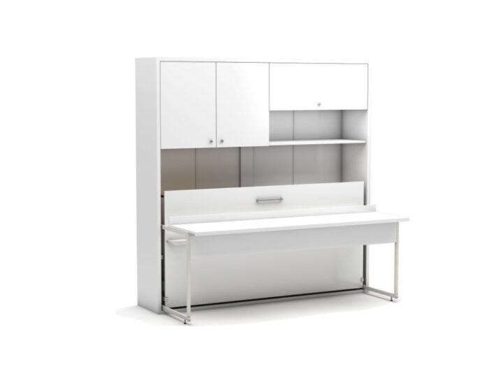 Opklapbed maat 90 x 190, horizontaal, met bureau en bovenkasten - Afbeelding 3