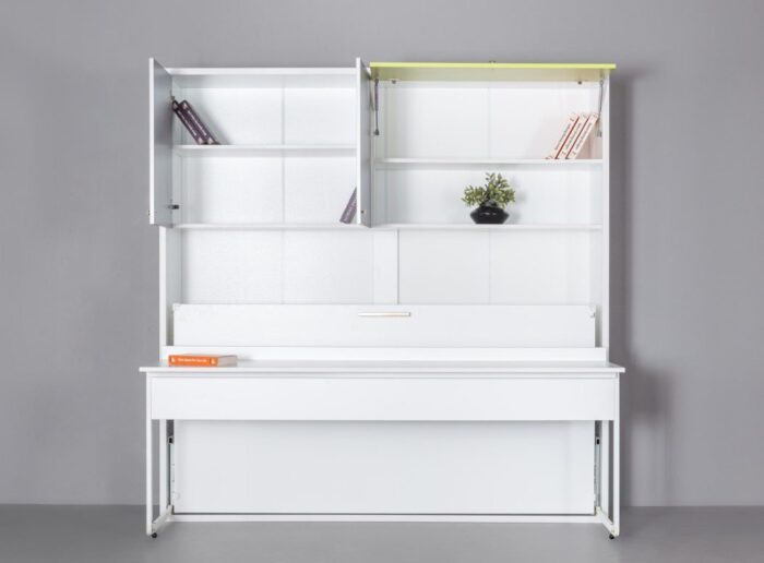 Opklapbed maat 90 x 190, horizontaal, met bureau en bovenkasten - Afbeelding 6