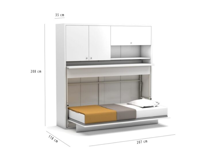 Opklapbed met kast en bank in wit – ruimtebesparend logeerbed voor kleine kamers – Bremafa