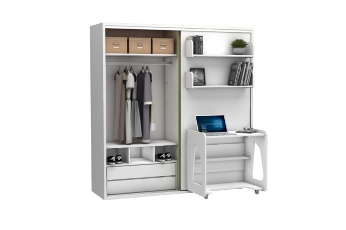 Opklapbed maat 90 x 190, verticaal, met kledingkast, boekenkast en bureau - Afbeelding 5