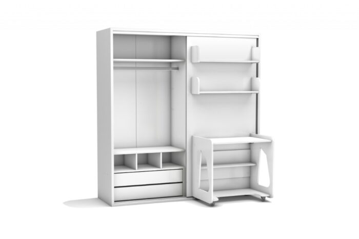 Opklapbed maat 90 x 190, verticaal, met kledingkast, boekenkast en bureau - Afbeelding 3