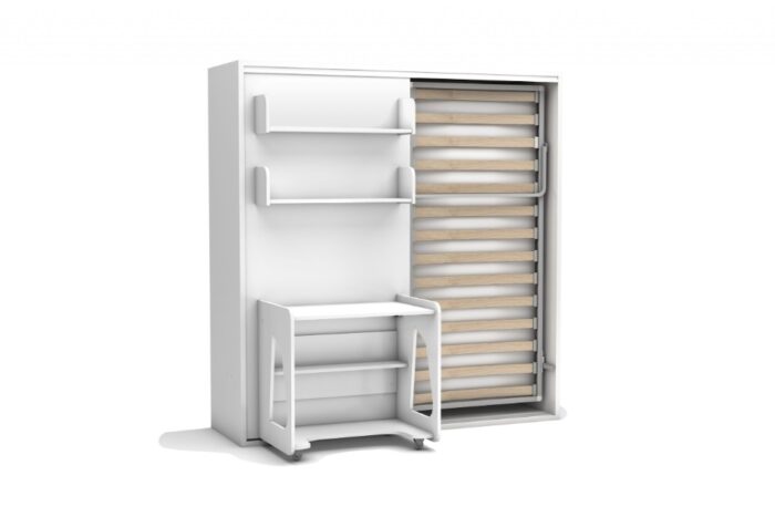 Opklapbed maat 90 x 190, verticaal, met kledingkast, boekenkast en bureau - Afbeelding 4