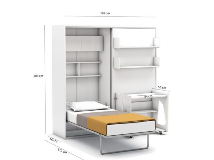 Opklapbed maat 90 x 190, verticaal, met kledingkast, boekenkast en bureau - Afbeelding 7