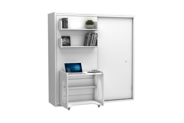 Opklapbed maat 90 x 190, verticaal, met kledingkast, boekenkast en bureau - Afbeelding 6