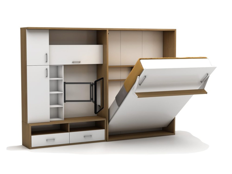 Opklapbedden met geïntegreerde kasten en opbergruimte