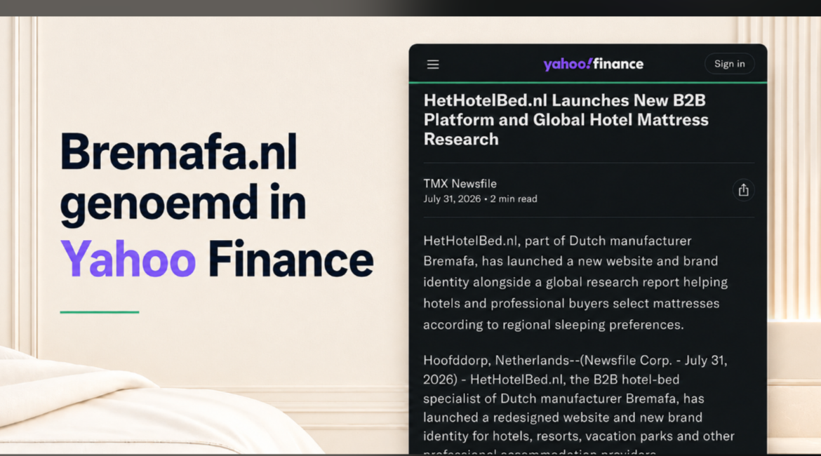 Schermafbeelding van het Yahoo Finance artikel over het wereldwijde matrasonderzoek van Bremafa.