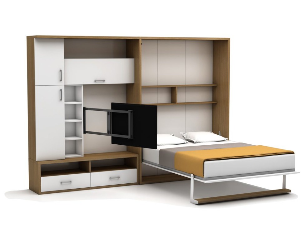 Bedkast maat 140 x 190, verticaal, met tv kast