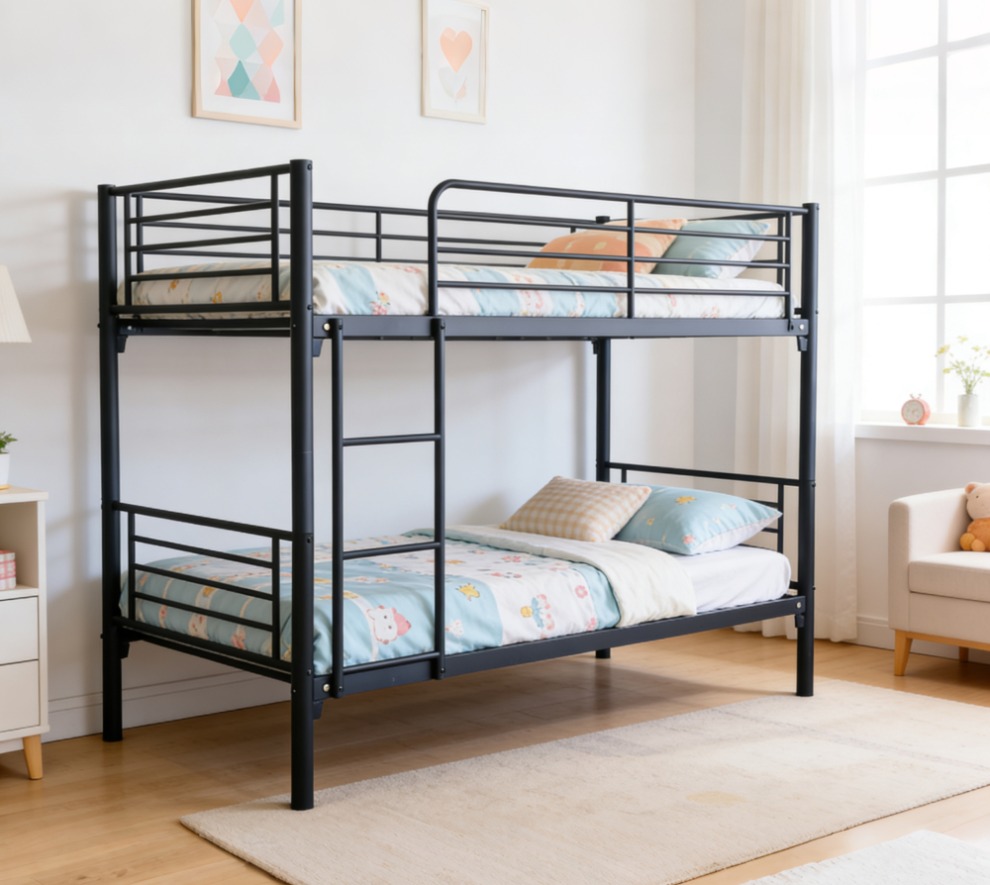 Metalen stapelbed maat 90 x 200 deelbaar kleur zwart